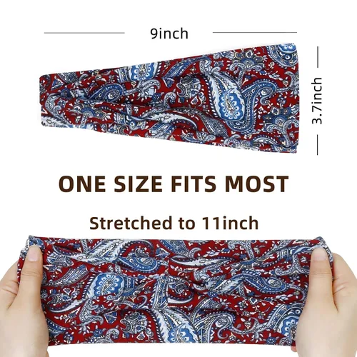 Vista 3 de Huachi Diademas para mujer, diademas elásticas bohemias para el cabello de mujer, antideslizantes, anchas y gruesas, de tela suave, accesorios