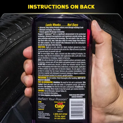 Vista 10 de Meguiar Endurance - Gel para neumáticos, el apósito de neumáticos protege y brilla los neumáticos de automóvil, botella de 16 onzas