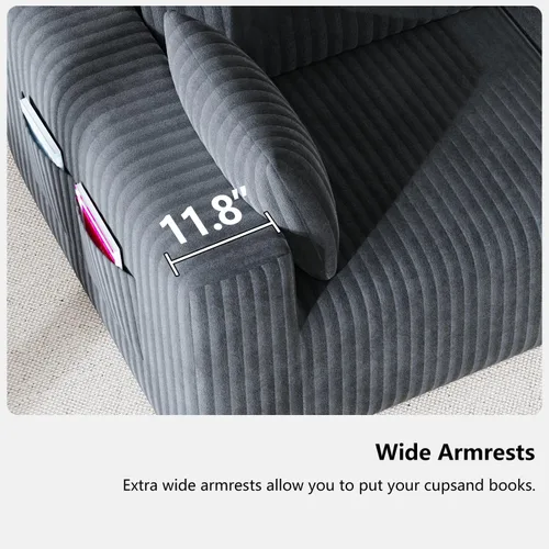 Vista 14 de Sofá modular modular de 108 pulgadas para sala de estar, sofá sin hueso en forma de L con diván de asiento profundo, no requiere montaje, sofá cama
