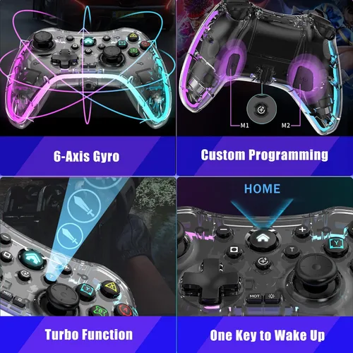 Vista 2 de Megadream Controlador de juego inalámbrico transparente Gamepad para iOS Android PC NS Switch PS5 PS4 PS3 Steam Deck funciona con iPhone 14131211X