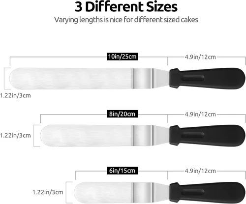 Vista 2 de Set de espátulas U-Taste de glaseado con ángulo inclinado Stainless Steel Blade with PP Plastic Handle, Metal Baking Spatula for Cake Decorating