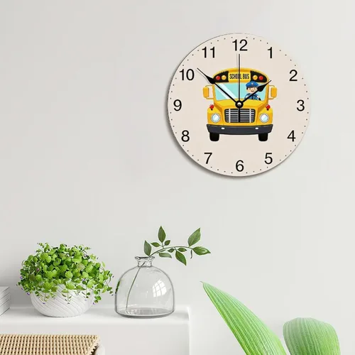 Vista 3 de ArogGeld Reloj de pared para conductor de autobús escolar, reloj de madera clásico 10 silencioso, sin tictac, de cuarzo, funciona
