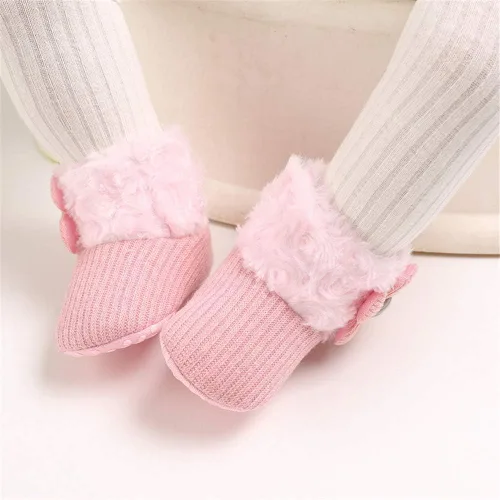 Vista 2 de E-FAK Botas para bebé niño y niña, zapatos para recién nacidos, con lazo para nieve, antideslizantes, suela suave, cálidos, para niños pequeños