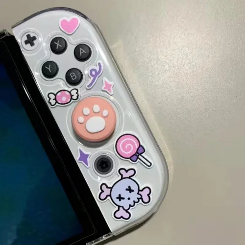 Vista 4 de ENFILY Cute Kuromi Case Compatible with Nintendo Switch OLED 2021 Dockable Case Cover Ergonomic Soft TPU Grip Case for Joycon Sparkle Skin Set with