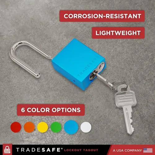 Vista 4 de TRADESAFE Juego de cerraduras de bloqueo y etiquetado – 10 cerraduras de aluminio azul, candados de bloqueo con llave igual, 2 llaves por candado