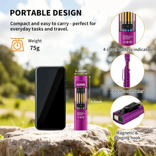 Vista 4 de Linterna EDC recargable de 365 nm con RGB, mini linterna LED magnética de 1500 lúmenes, linterna de bolsillo con memoria de modo para trabajar