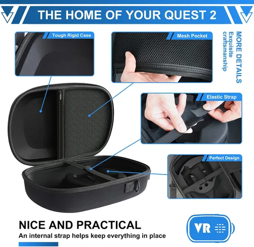 Vista 6 de Funda de viaje para realidad virtual Oculus Quest 2 con correa para el hombro bolsa de viaje para MetaOculus Quest 2 Elite accesorios de auriculares