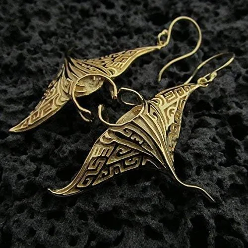 Vista 8 de Pendientes de mantarraya de mantarraya de oro vermeil de oro de 18 quilates Océano Playa Regalo Joyas Hechos a mano Únicos