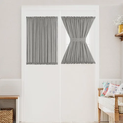 Vista 16 de Turquoize Elegantes cortinas de lino para puerta francesa, paneles de cortina de filtrado de luz, panel de lino con bolsillo para barra, panel