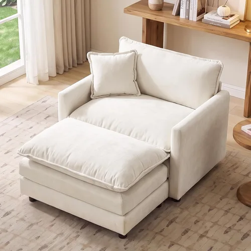 Vista 48 de Sofá individual modular de chenilla con otomana, sofá nube con almohada, color beige