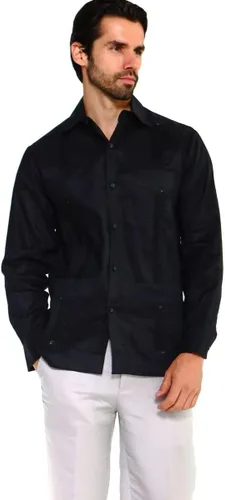 Vista 3 de Mojito Collection Camisa Guayabera clásica de mezcla de algodón con cuatro bolsillos para hombre
