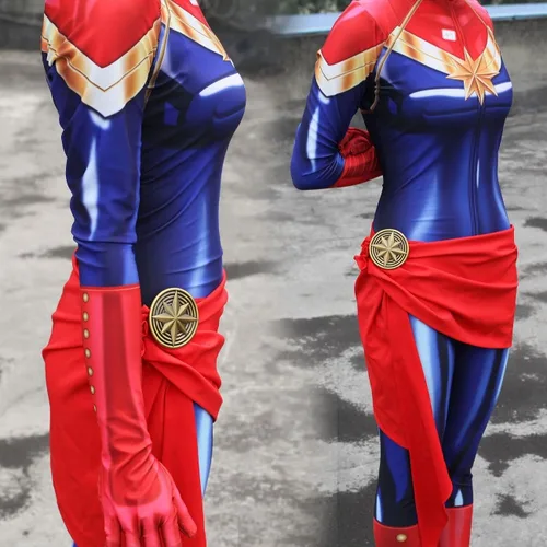 Vista 2 de Texmex - Traje de mujer capitán para Halloween Zentai disfraz de cosplay para adultosniñas estilo 3D adultos - XXXL rojo y azul