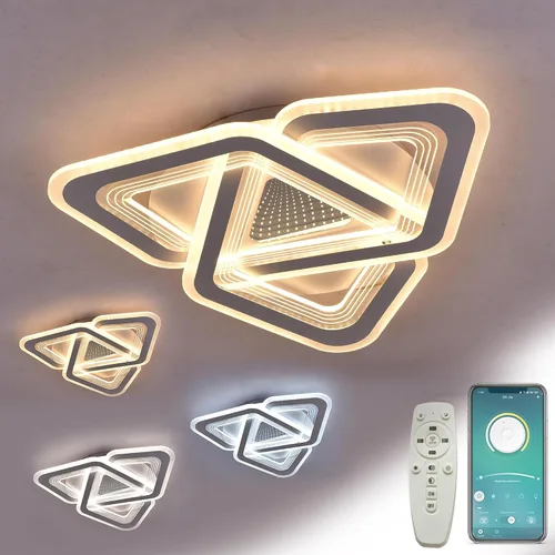 Vista 13 de Lámpara de techo LED inteligente de 12 pulgadas de montaje empotrado con control remoto, cableado (alimentado por CA) - Cambio de color RGB