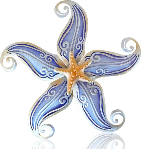 Vista 8 de Arte de decoración de pared para exteriores con estrella de mar, escultura colgante de metal y vidrio de 12 pulgadas para interiores y exteriores
