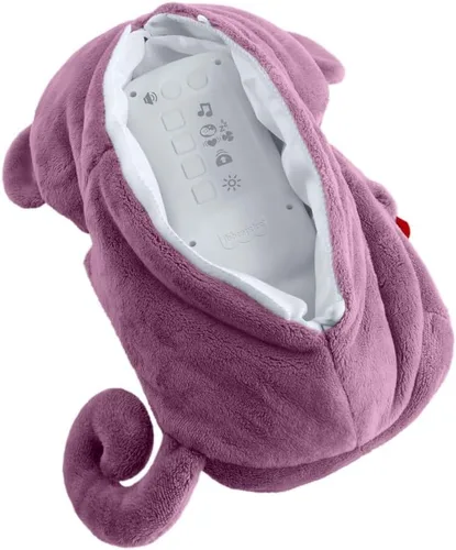 Vista 5 de Fisher-Price Juguetes para bebés Soothe ‘n Snuggle Mono púrpura de peluche máquina de sonido portátil con movimiento de respiración y luces