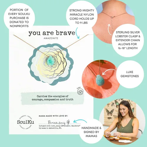 Vista 4 de SoulKu Luxe Inspirational Necklace, Empowerment Jewelry, Handcrafted Necklace For Women, Gift For Mom, 2" Extender With Lobster Clasp, 16" Nylon Cord
