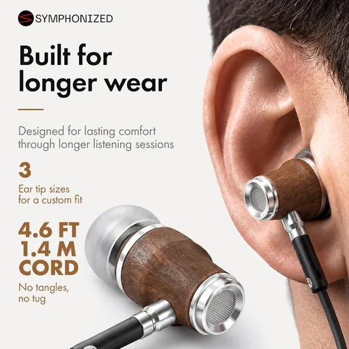 Vista 5 de Auriculares sintonizados NRG 3.0 Premium Madera aisladores de sonido, con micrófono y control de volumen, estilo madera