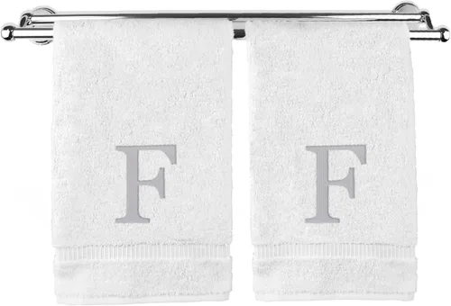 Vista 159 de Toalla de mano monogramada, regalo personalizado, juego de 2 - Toalla bordada con letra de bloque dorada - Extra absorbente 100% algodón turco