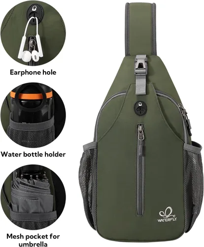 Vista 40 de Waterfly - Mochila cruzada tipo bandolera para viajes y caminatas, bolsa de pecho, Gris, talla única