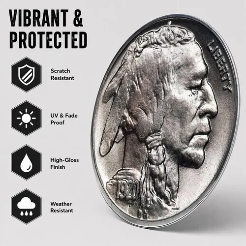 Vista 4 de Brotherhood Buffalo Nickel 1920 Indian Head Silver Dollar Rare Coins - Letrero de garaje estilo vintage, letreros de metal de reproducción redonda