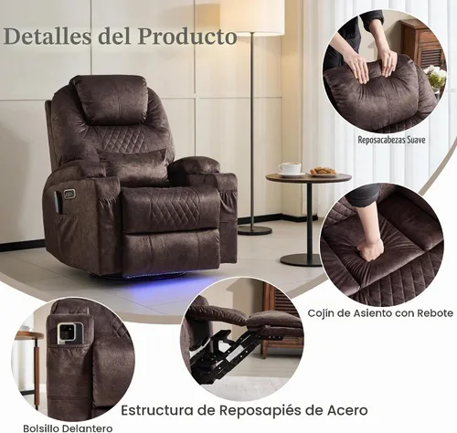 Vista 9 de AHMED Silla reclinable giratoria eléctrica con masaje y calor para adultos Terciopelo.