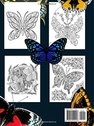 Vista 2 de Mariposas Libro De Colorear Para Adultos HARDCOVER Maravilloso Mandala De Mariposas Para Colorear Para Hombres Y Mujeres. Libro De Actividades Con