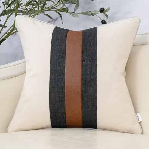 Vista 10 de Yangest - Funda de cojín de patchwork de lujo de 18x18 pulgadas, funda de almohada cuadrada de algodón y lino para sofá, dormitorio y sala de estar