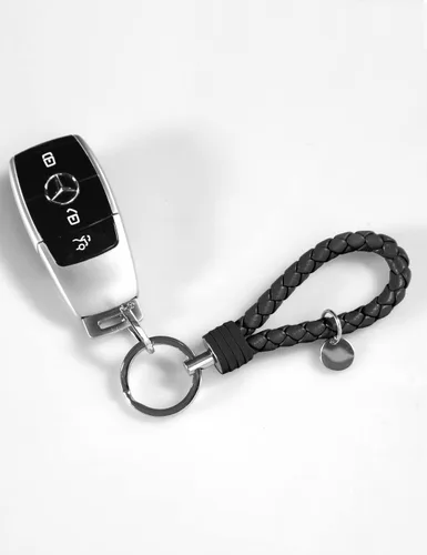 Vista 2 de BHEGVEN Llavero de cuero genuino para hombres y mujeres, llaveros de acero inoxidable, con caja de regalo