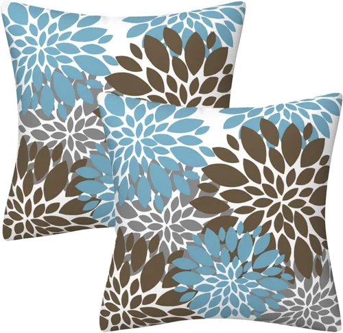 Vista 19 de Juego de 2 fundas de almohada decorativas de dalia azul marino, rojo, gris, dalia floral, para interiores y exteriores, funda de almohada de Floral 1