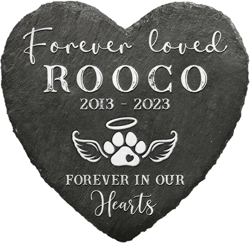 Vista 19 de Sympathy Pet Bereavement Piedra en forma de corazón con huella de perro, placa personalizada para decorar cementerios, recuerda a tus seres queridos