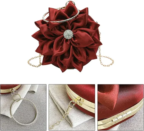Vista 7 de Buddy - Bolso de mano de satén suave para mujer, con forma de rosa, para boda, fiesta