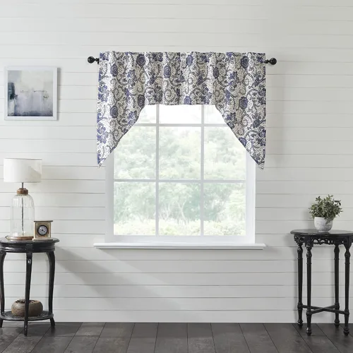 Vista 7 de VHC Brands Dorset Cortina de cenefa para ventana, floral, azul marino, 16 x 73 pulgadas