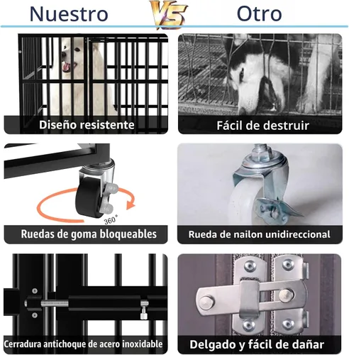 Vista 6 de LEMBERI - Jaula para perro indestructible y resistente de 48/38 pulgadas, a prueba de escapes con ruedas bloqueables, doble puerta para evitar