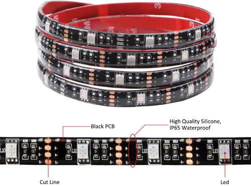 Vista 2 de RGB SMD 5050 luces LED en tira a batería con control remoto, impermeable, flexible, lazo de luces LED.