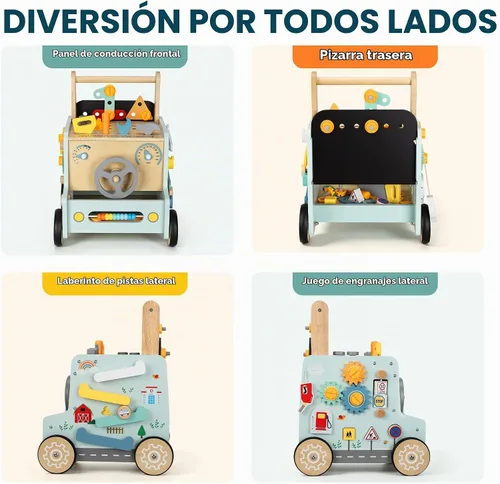 Vista 4 de Andador de madera para bebés, banco de herramientas de empuje de juguete