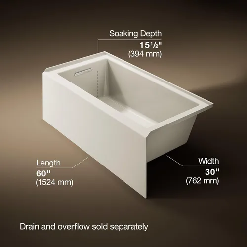 Vista 3 de Kohler 1956-LA-96 Underscore® 60" x 30" baño de alcoba, drenaje izquierdo, galleta