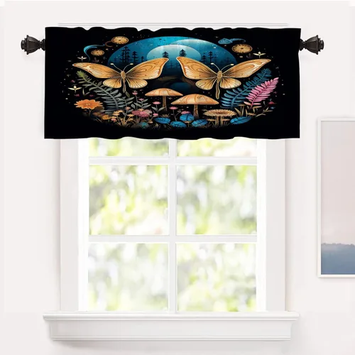 Vista 61 de Shrahala Floral Abstract Design Blackout Curtain Tiers, Minimalist Flower Illustration Kitchen Valance Light Blocking Tier Drapes with Rod Pocket, 2