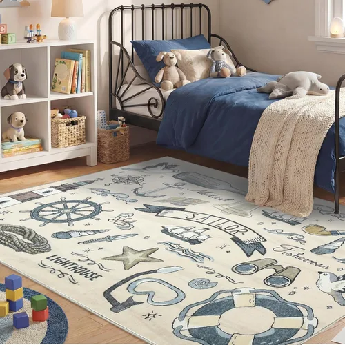 Vista 387 de OPPODREAM Alfombras suaves, pequeñas y lavables con parte trasera antideslizante, alfombra de cachemira sintética de pelo bajo, 2 x 3 pies, azul
