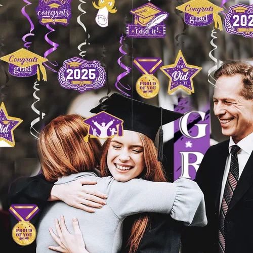 Vista 8 de Decoraciones de graduación de oro morado 2026/oro morado, decoraciones de fiesta de graduación NYU colgantes clase de 2026 púrpura para fiesta