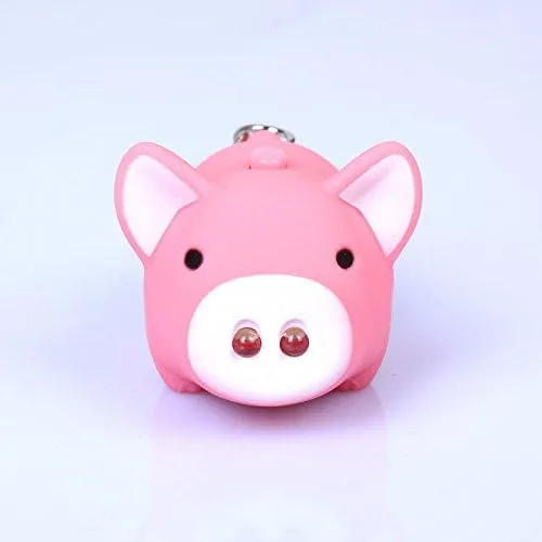 Vista 7 de ODETOJOY Lindo cerdo llevó llavero con linterna de sonido LED Animal llavero de dibujos animados 3D juguete llavero para niñas niños