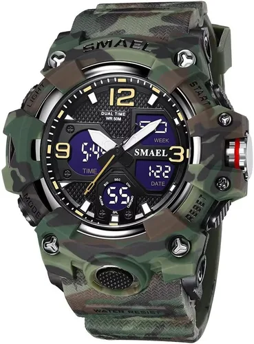 Vista 11 de SMAEL Reloj de pulsera militar para hombre, resistente al agua, para exteriores, deportivo, con fecha, multifunción, LED, con alarma y cronómetro
