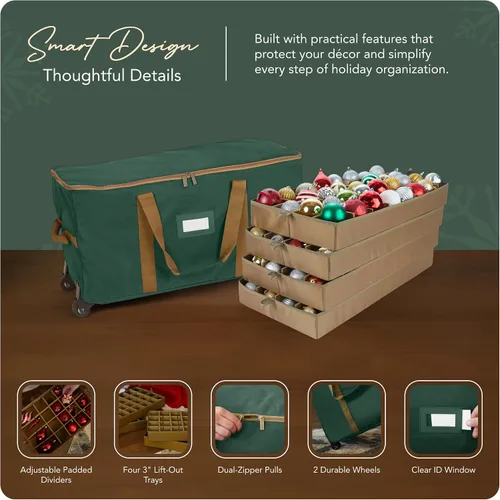 Vista 4 de Covermates Keepsakes Bolsa de almacenamiento ajustable para adornos, con asas de transporte, protección acolchada, ruedas dobles, almacenamiento