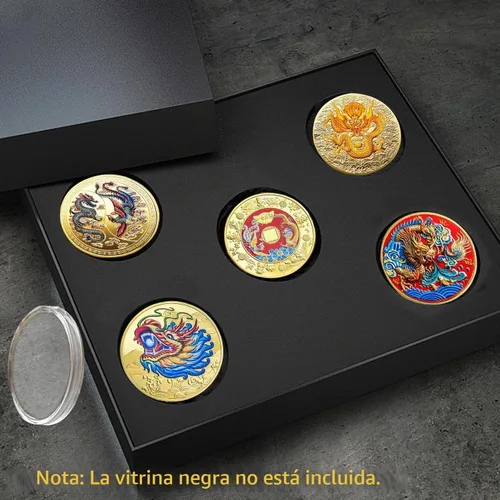 Vista 3 de Moneda conmemorativa china del dragón fénix chino de la suerte 5pcs Dragón y Fénix