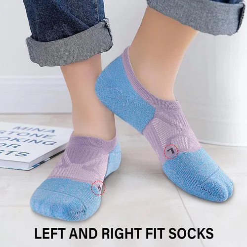 Vista 4 de Gonii Calcetines de compresión atlética para mujer, calcetines acolchados de corte bajo, 5 pares