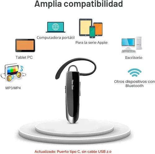 Vista 5 de New bee Auricular Bluetooth V5.0 Auriculares inalámbricos manos libres con micrófono 24 horas Auriculares de conducción 60 días tiempo en espera