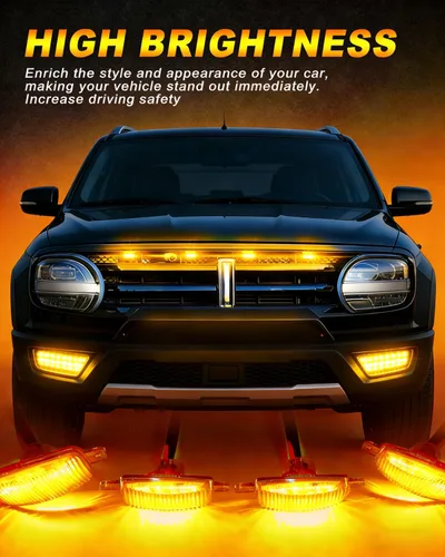 Vista 2 de Luz de rejilla delantera para automóvil, luz ámbar de circulación diurna, luz de advertencia decorativa para Ford Toyota Raptor Jeep, vehículos