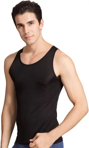 Vista 2 de CLC - Camisola de seda de morera para hombre, sin mangas, de tela de punto