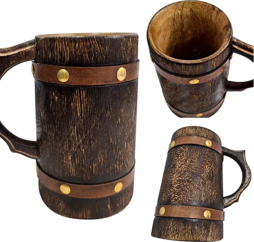Vista 7 de collectiblesBuy Taza de cerveza de madera medieval rústica, hecha a mano, jarra vintage para cerveza, café y aguamiel, regalo ecológico