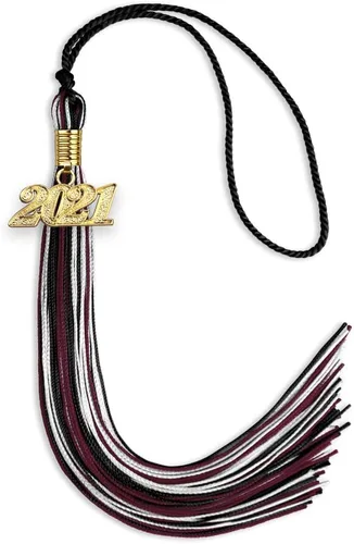 Vista 97 de Endea Graduation Borla mixta de triple color con gota de fecha dorada (negro/dorado/blanco, 2021)