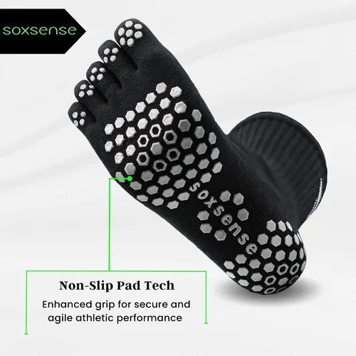 Vista 2 de Soxsense - Paquete múltiple de calcetines deportivos con cojín, antideslizantes, para pilates, gimnasio en casa, fútbol, baloncesto